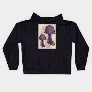 Dark Purple Cottagecore Mushrooms, Classy Portrait Style Kids Hoodie